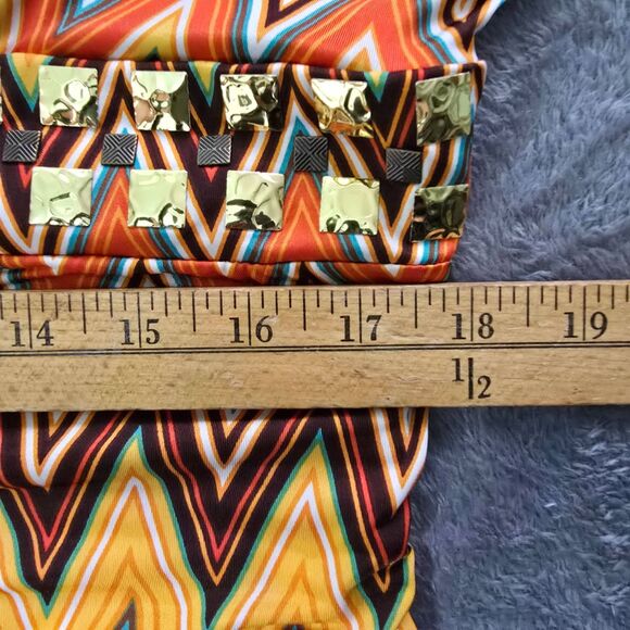 Baby Phat Zigzag Bodycon Dress 1X V-Neck Studded Waist Retro Vibe - Picture 8 of 12